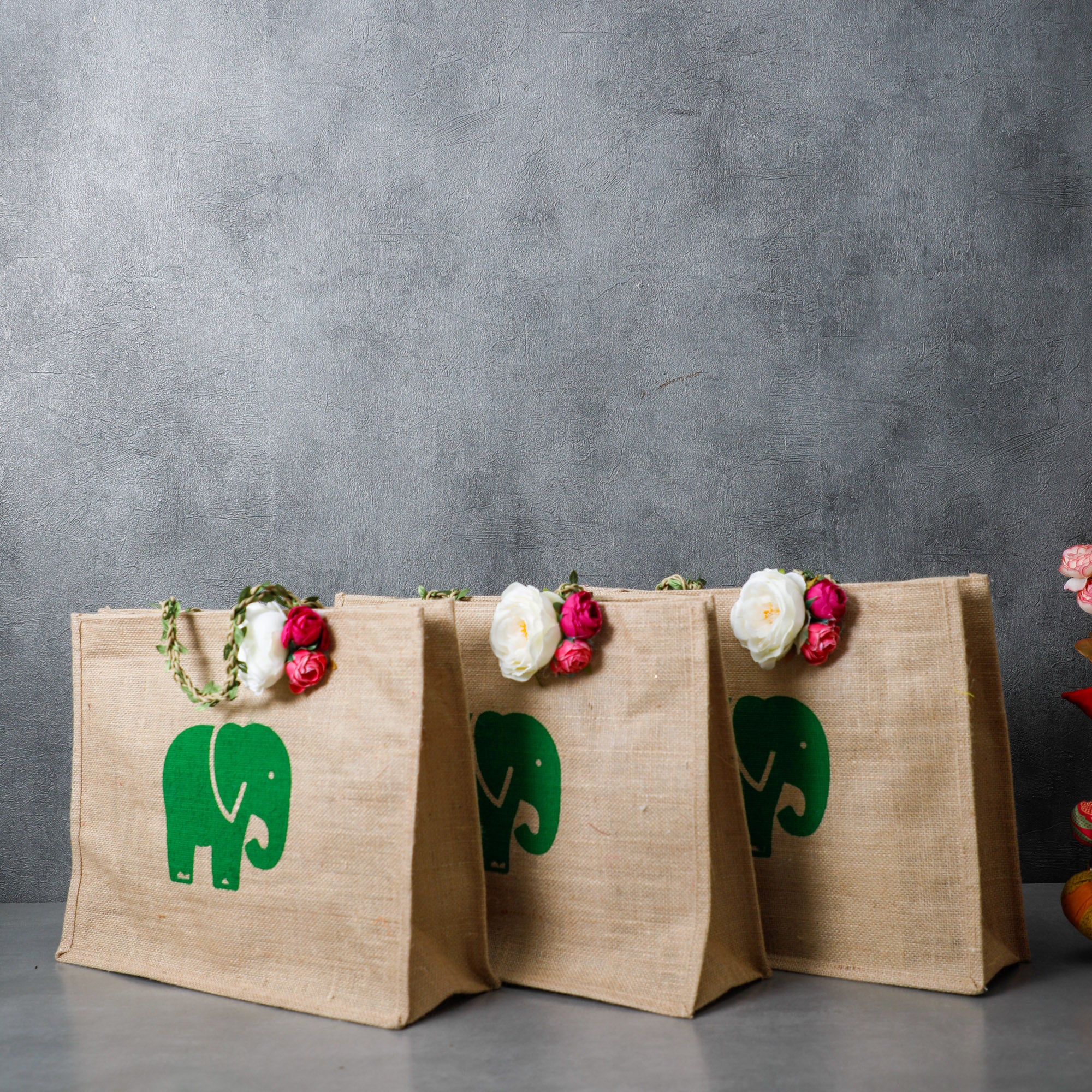 Three design printed jute bag combo for girls and women.